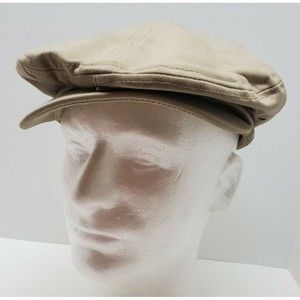 Vtg Cambridge Classics Mens Tan Beret Flat Hat Cap Snap Button Cotton S/M Golf